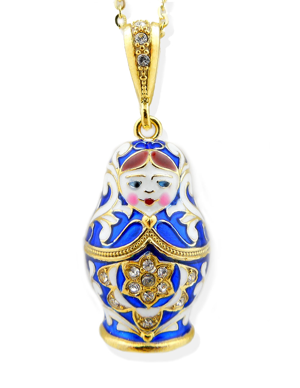 8760-BB Matryoshka Enamel Russian Doll Pendant Sterling Silver 925