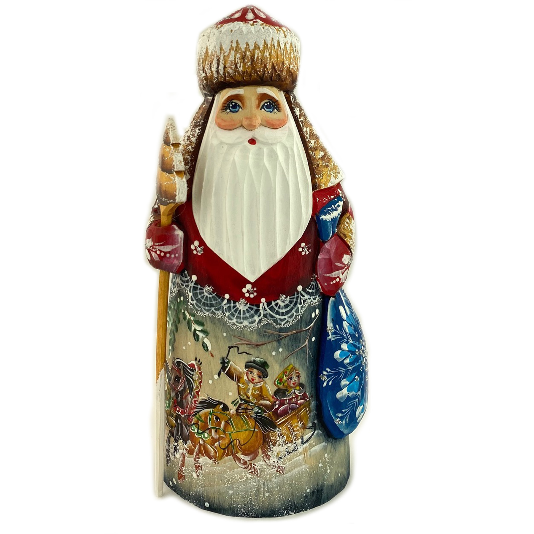 Russian SANTA Wood Hand Carved Hand Painted Signed 