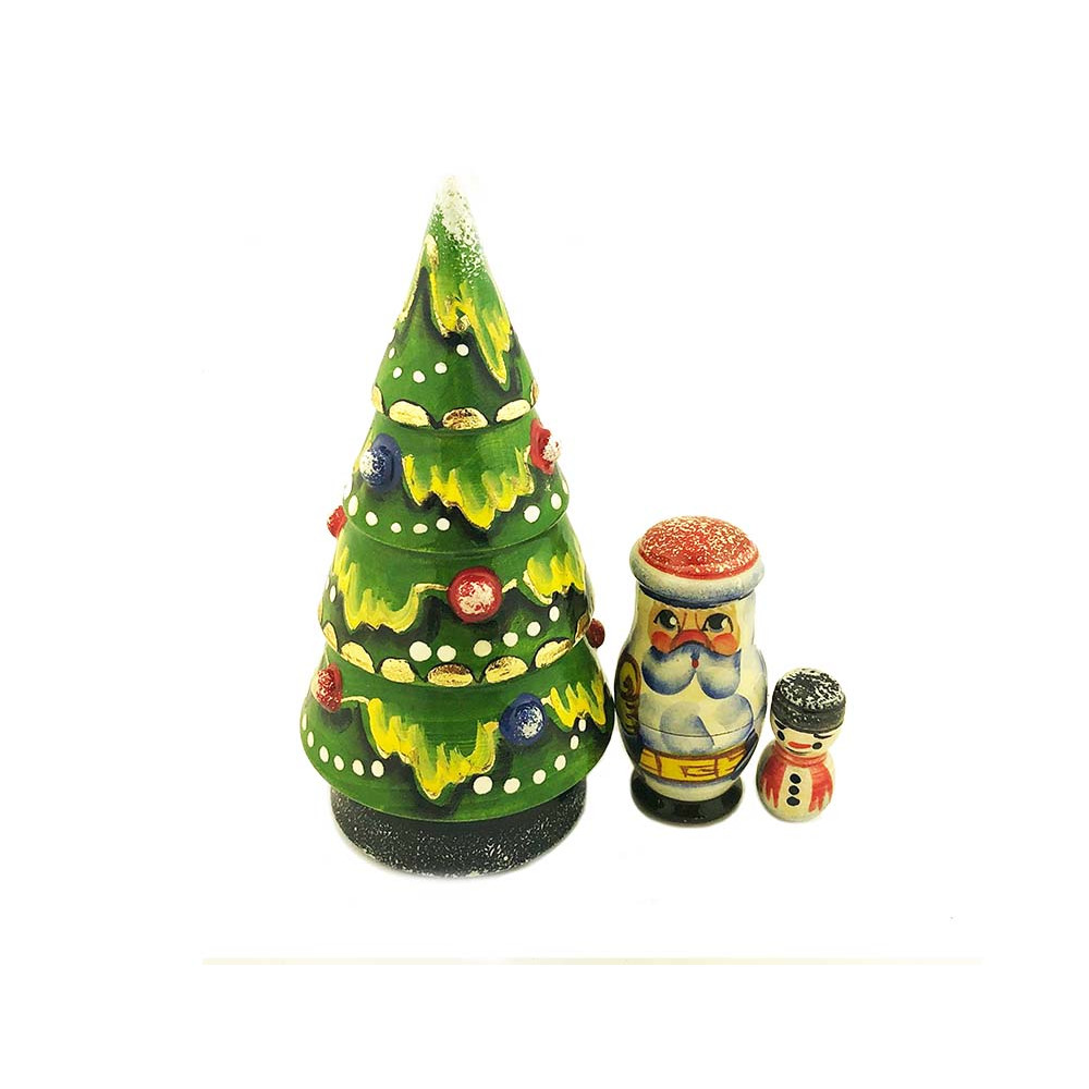 Christmas Tree Hand Carved and Painted Russian Christmas Ornament 3 1/2 " 