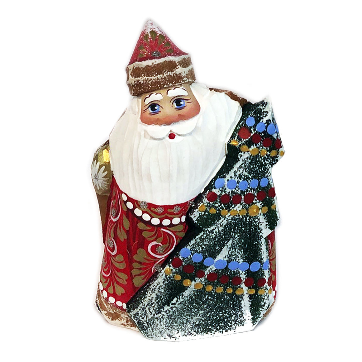 Russian SANTA Wood Hand Carved Hand Painted Signed 