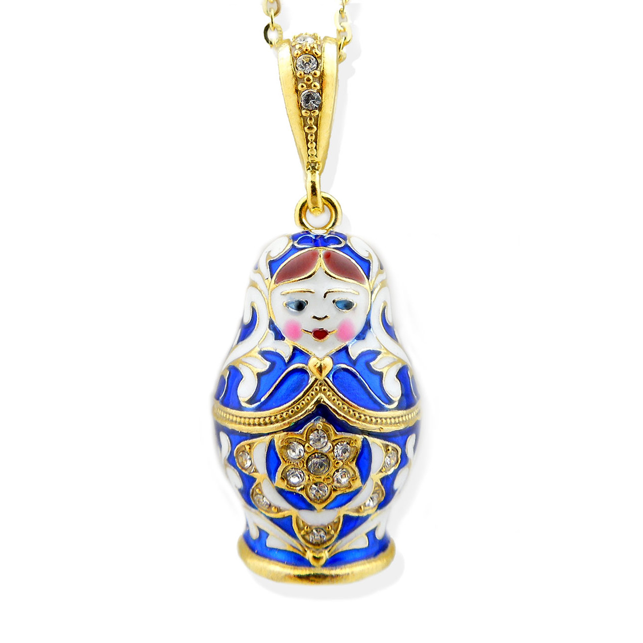 Matryoshka Enamel Russian Doll Pendant Sterling Silver 925 Gold Plated & Enamel 