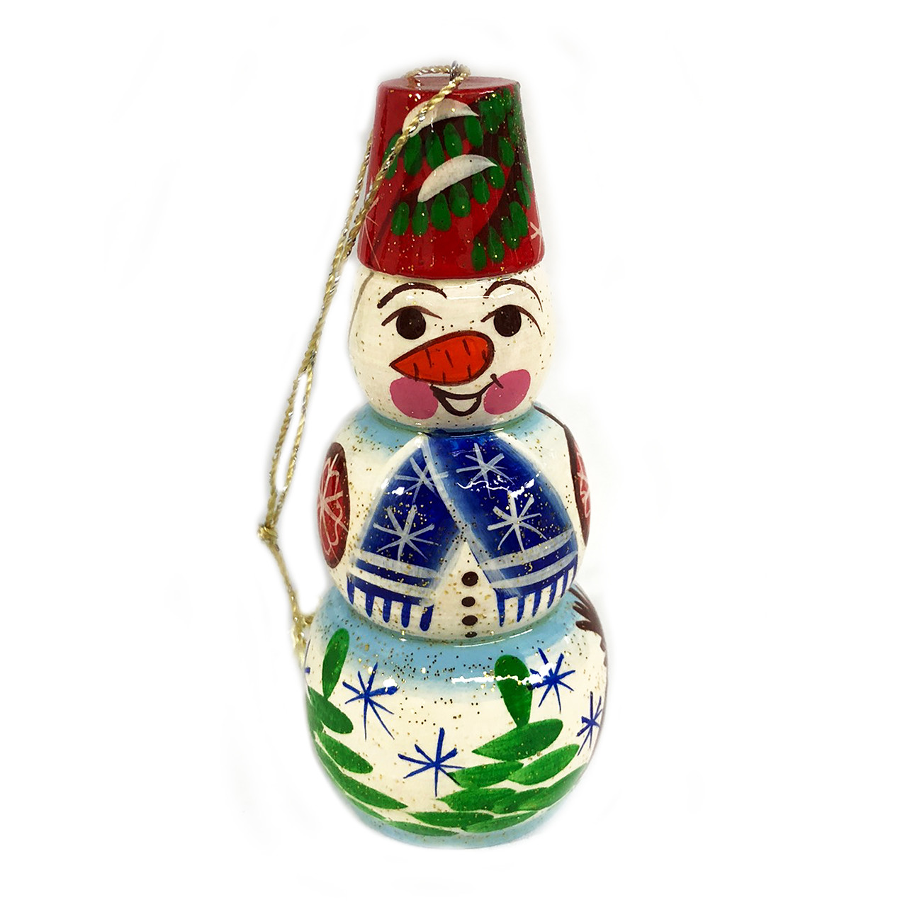 100 013 Hand Carved And Painted Russian Christmas Ornament Snowman