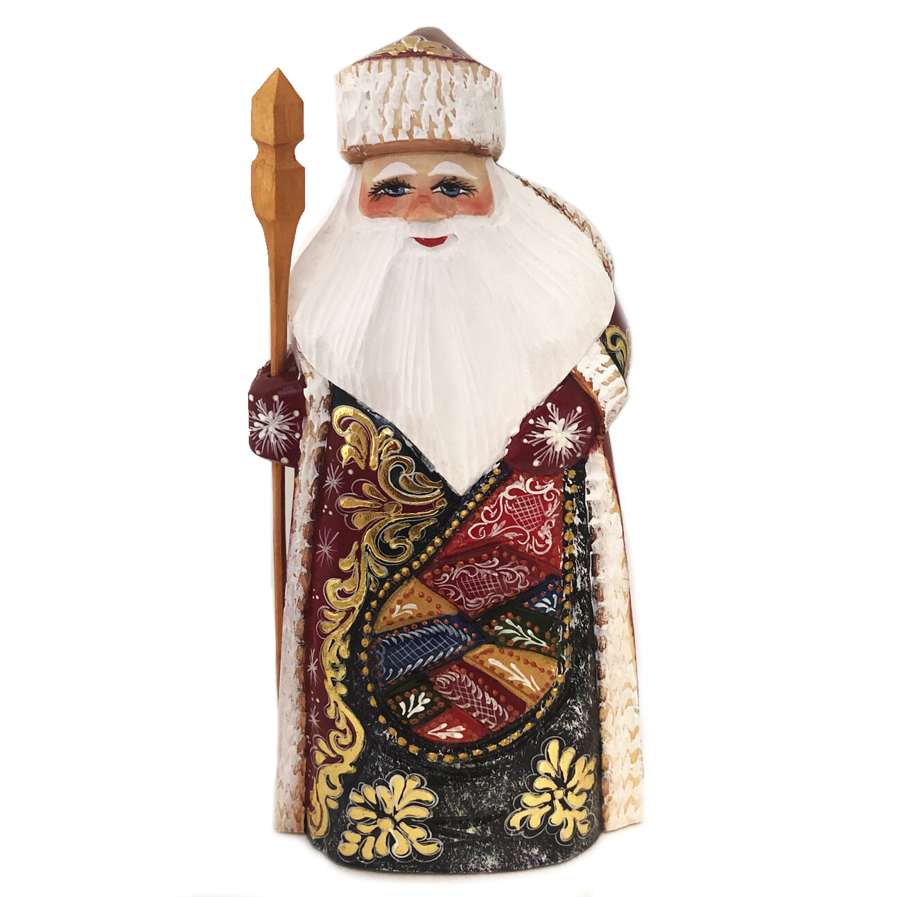SANTA CLAUS STATUETTE CHRISTMAS RUSSIAN FATHER FROST HAND CARVED WOODEN FIGURE