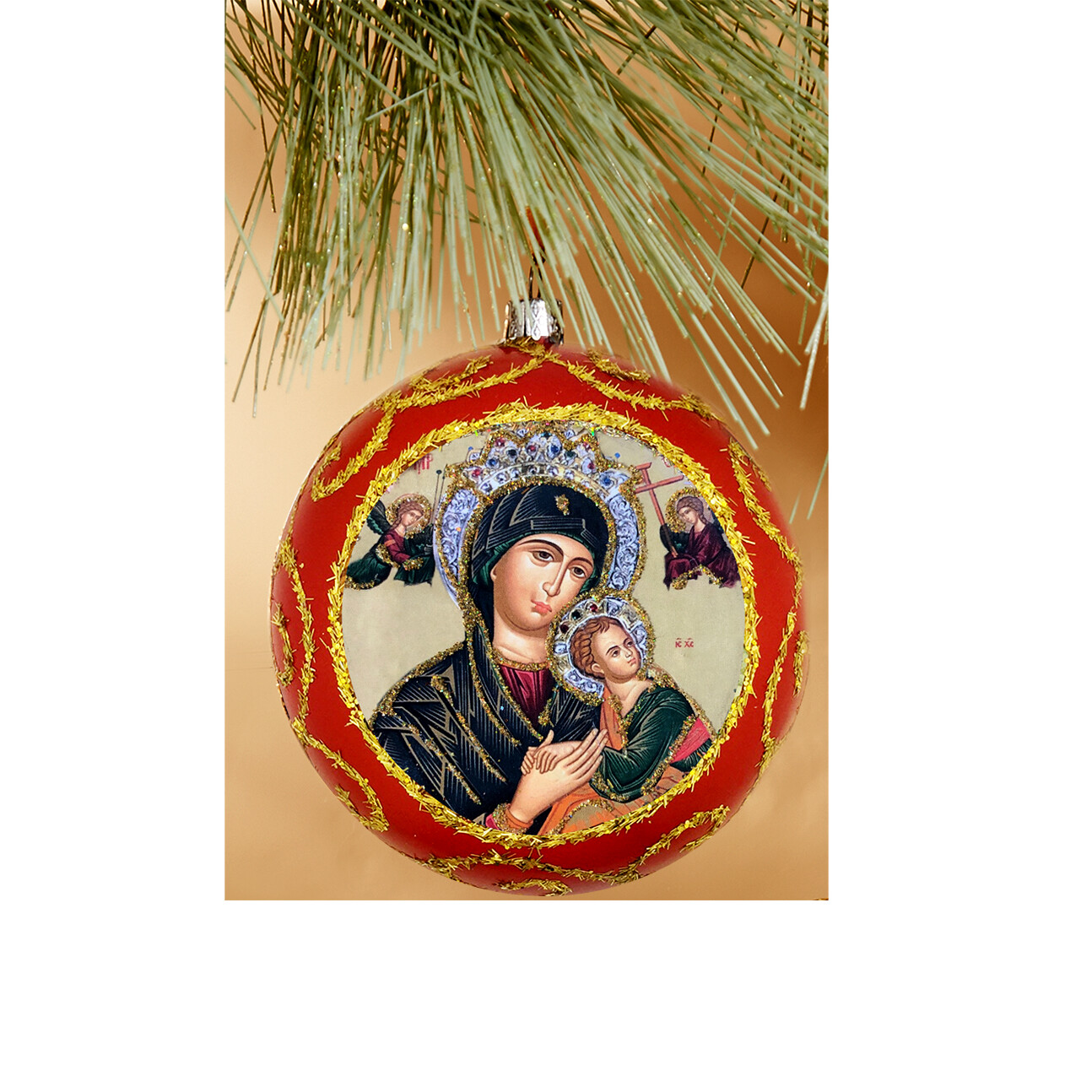 U112B Blue Religious Christmas Ornament Traditional Byzantine Icon of