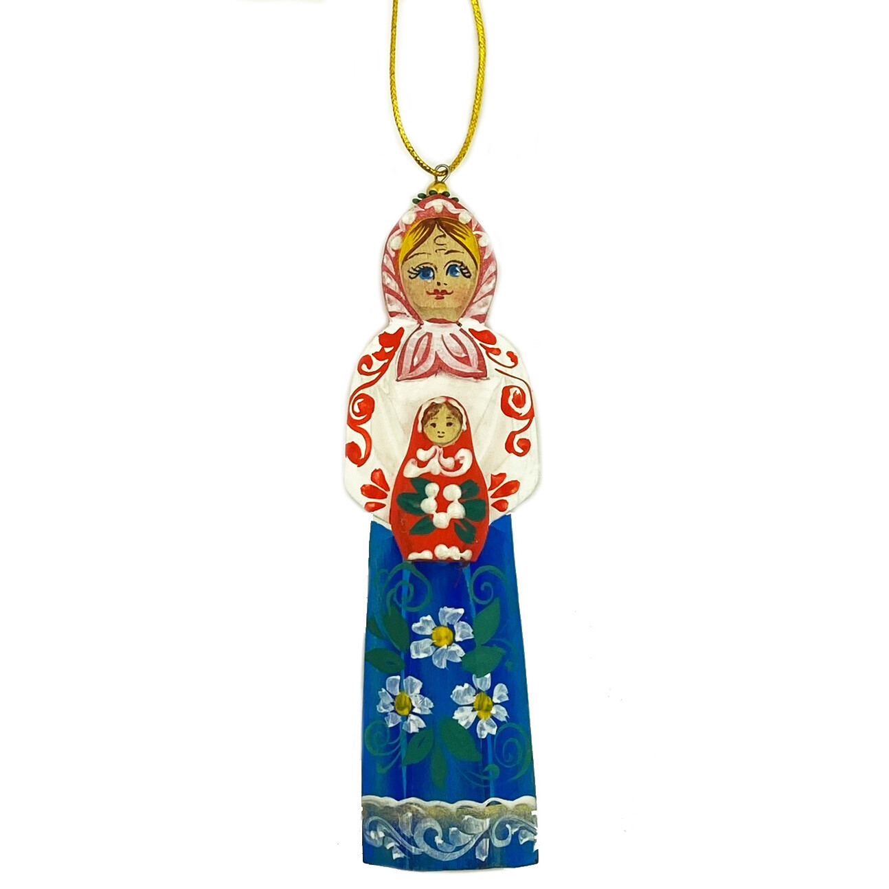 100123 Asst Hand Carved Hand Painted Russian Wooden Ornament Woman 4