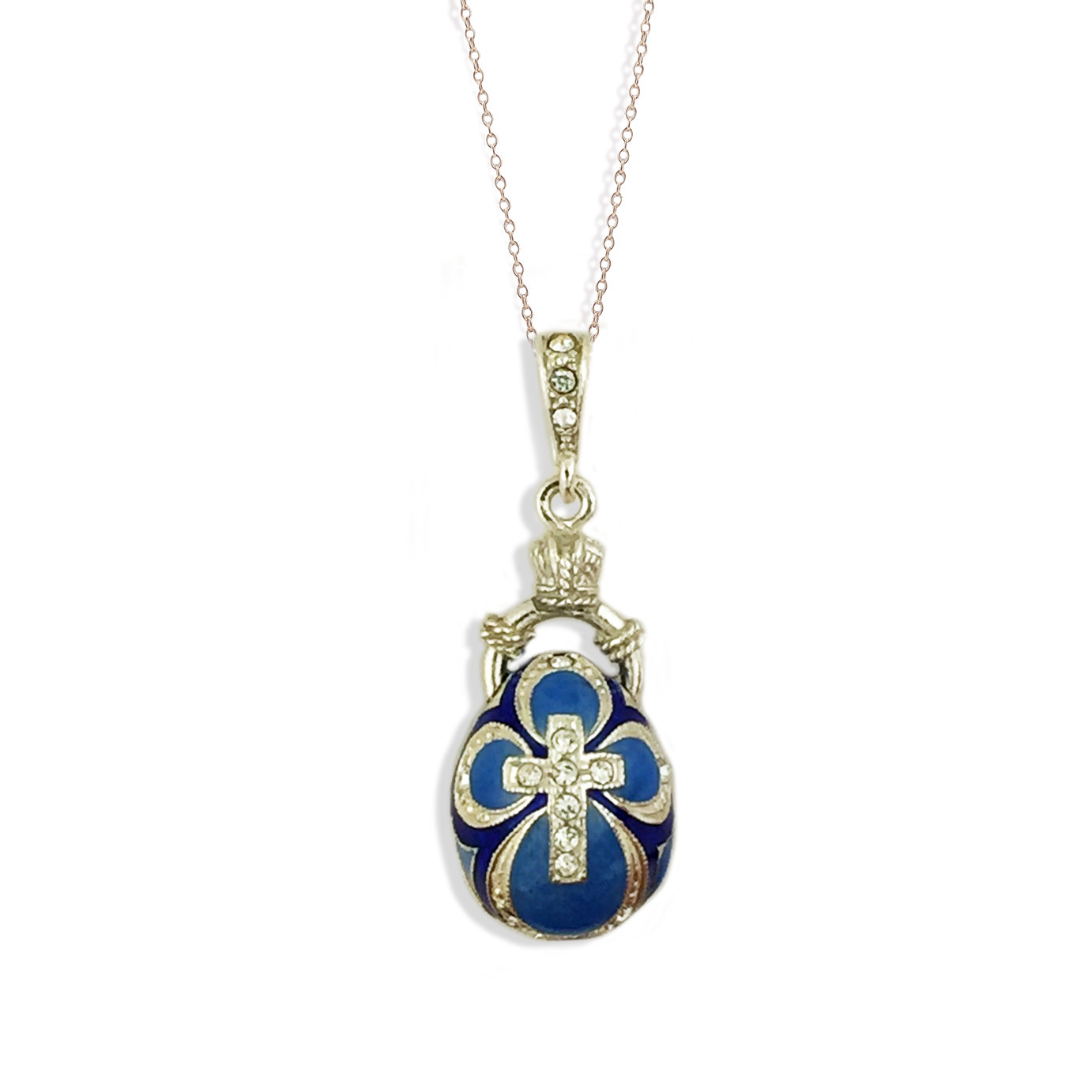 8443 SB Blue 925 Sterling Silver Gold Plated Faberge Style Egg