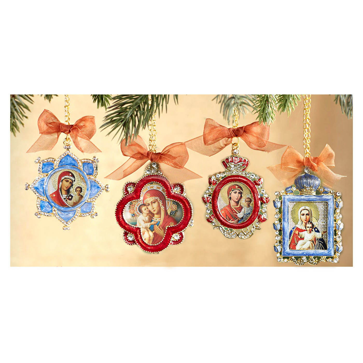 if set 2 set of 3 faberge style enameled framed icon pendantschristmas - Christmas Chain Decorations if set 2 set of 3 faberge style enameled framed icon pendantschristmas - Christmas Chain Decorations