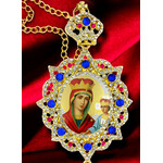 M-3-49 Madonna & Child in Panagia Style Framed Icon Pendant Ornament With Crown & Chain/ Christmas Ornament