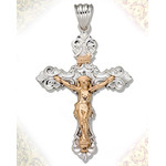 S1090BLCR Large Crucifix Two Tone Sterling Silver Cross & 24KT Gold Accent 2 1/16"x1 1/4"