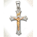 S662FLCR Crucifixion Two Tone Sterling Silver Cross With 14kt Gold Accent 1 3/8"x1/2"