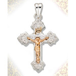 S691CR Two Tone Crucifix Sterling Silver Cross & 14KT Gold Accent 1 5/8"x3/4"