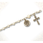 SCRB192/1 Sterling Silver & Pearl Rosary Bracelet  Attached is a Sterling Silver Guardian Angel medal and a Crucifix for Children 6"