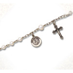 SCRB326/1 Sterling Silver & Pearl Rosary Bracelet, Antiqued First Holy Communion medal and a Crucifix for Children 6"
