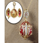 8559-R "Locket Virgin Mary & Child" Sterling Silver 24KT Gold Plated Egg Pendant w/Swarovsky Crystals