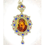 M-3-41 Madonna & Child Virgin of Don in Panagia Style Framed Icon Pendant Ornament With Crown & Chain/ Christmas Ornament