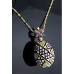 8739-P Purple Sterling Silver 925 18kt Gold Plate Egg Pendant Pysanky Style Design 1 1/2"x5/8" (EASTER)