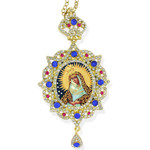 M-3-30 Our Lady of Ostrobrama in Panagia Style Framed Icon Pendant Ornament With Crown & Chain/ Christmas Ornament
