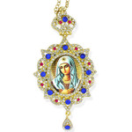 M-3-31 Our Lady of Extreme Humility Panagia Style Framed Icon Pendant Ornament With Crown & Chain/ Christmas Ornament