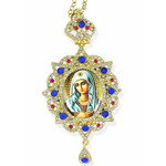 M-3-31 Our Lady of Extreme Humility Panagia Style Framed Icon Pendant Ornament With Crown & Chain/ Christmas Ornament