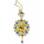 M-3-39 Madonna & Child in Panagia Style Framed Icon Pendant Ornament With Crown & Chain/ Christmas Ornament