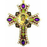 CR-4R-10 Jeweled Wall Icon Cross Virgin of Vladimir Enameled Room Wall Decoration 6"
