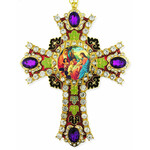 CR-4R-13 Jeweled Wall Icon Cross Christ With Children Enameled Room Wall Decoration 6"