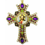 CR-4R-16 Jeweled Wall Icon Cross Christ The Teacher Enameled Room Wall Decoration 6"