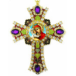 CR-4R-4 Jeweled Wall Icon Cross Enameled Room Wall Decoration 6"