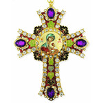 CR-4R-56 Jeweled Wall Icon Cross Virgin of Passion Enameled Room Wall Decoration 6"
