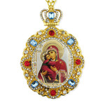 M-8-1 Virgin Mary of Vladimir Jeweled Faberge Style Icon Pendant With Chain to Hang Gift Boxed