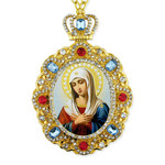 M-8-50 Virgin Mary of Extreme Humility Jeweled Faberge Style Icon Pendant With Chain to Hang Gift Boxed