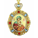 M-8-56 Virgin Mary & Child Virgin of Passion Jeweled Faberge Style Icon Pendant With Chain to Hang Gift Boxed