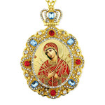 M-8-59 Virgin Mary Seven Swords Jeweled Faberge Style Icon Pendant With Chain to Hang Gift Boxed