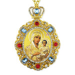 M-8-7 Virgin Mary of Jerusalem Jeweled Faberge Style Icon Pendant With Chain to Hang Gift Boxed