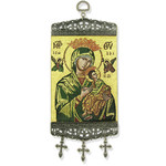 TMT94 Virgin of Perpetual Help Icon Banner Tapestry Textile Art 9 3/4"x3 7/8"