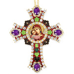 CR-4R-17 Jeweled Wall Icon Cross Ornament Virgin of Vladimir Enameled Room Wall Decoration 6"