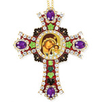 CR-4R-19 Jeweled Wall Icon Cross Virgin of Kazan Enameled Room Wall Decoration 6"