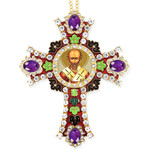 CR-4R-20 Jeweled Wall Icon Cross Saint Nicholas Enameled Room Wall Decoration 6"