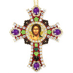 CR-4R-37 Jeweled Wall Icon Cross Christ The Teacher Enameled Room Wall Decoration 6"
