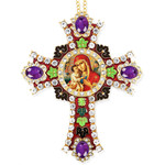 CR-4R-5 Jeweled Wall Icon Cross Virgin & Child Enameled Room Wall Decoration 6"