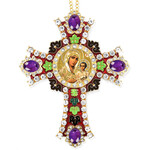 CR-4R-7 Jeweled Wall Icon Cross Virgin of Jerusalem Enameled Room Wall Decoration 6" NEW!