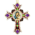 CR-4R-9 Jeweled Wall Icon Cross Virgin of Eternal Bloom Enameled Room Wall Decoration 6"
