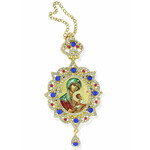 M-3-56 Madonna & Child Virgin of Passion in Panagia Style Framed Icon Pendant Ornament With Crown & Chain/ Christmas Ornament