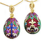 8746 Faberge Style Egg Pendant With Cross & Flor De Lis  NEW