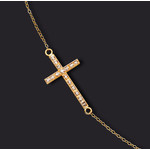 SWCD16  16 point Diamonds 14kt Yellow Gold 18" New Sideways Cross Necklace