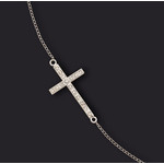 SWCWD16   14kt White Gold 16 point Diamonds Sideways Cross Necklace NEW!