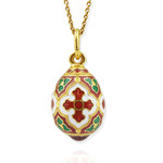 EC-175 Faberge Style Egg Pendant Sterling Silver 925 22kt Gold Finish 7/8" 20" Sterling Silver Gold Chain Included