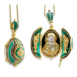 8748-EG Emerald Green Locket With Icon adn Angels, Sterling Silver 925 18kt Gold Gilding NEW!!!