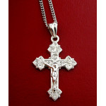 S691CRRH-S1724-18 Crucifix Sterling Silver Cross 1 1/4"x3/4" With Silver Chain 18"