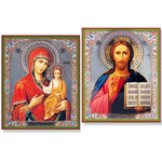 SF-451-391 Matching Icons of Christ The Teacher & Virgin Of Smolensk Gold & Silver Foil Icon NEW! 8 1/4"x6 3/4"
